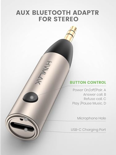 HVMLAK Aux Bluetooth 5.4 Adapter, Wireless Audio Receiver for Car Home Stereo Speaker, Music Streaming, Handsfree Calls, 6 Hours Playback, 1 Piece - color: Silver