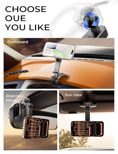 LISEN for iPhone 17 Air for Magsafe 360 Degree Car Phone Holder, Dashboard Holder, Magnetic Holders for Car Dash, Clip Cell Cars Holders for Your Rearview Mirror for iPhone 17 Pro Max 16 15 14 s