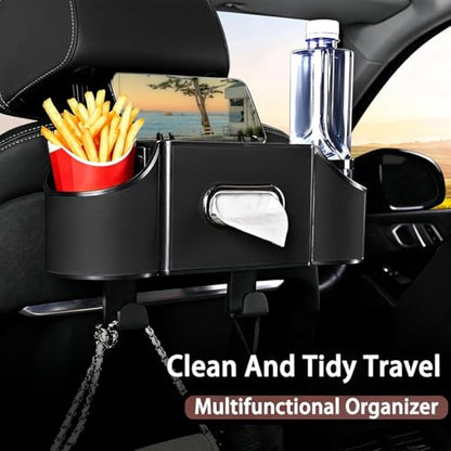 Back Seat Car Organizer,4 in 1 Multifunctional Car Back Seat Storage Box with Drink Cup Holder Tissue Box, for Hold Phone,Snacks, Drinks, Handbag-Black - color: Black