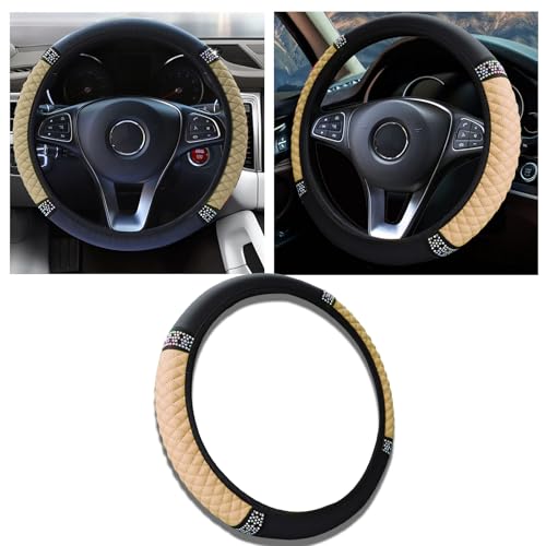 Bling Car Steering Wheel Cover, 15 Inch Anti-Slip Wheel Protector for Women Girls, Soft Leather Elastic Steering Wheel Protector, Car Interior Accessories for Most Cars (Beige) - color: Beige