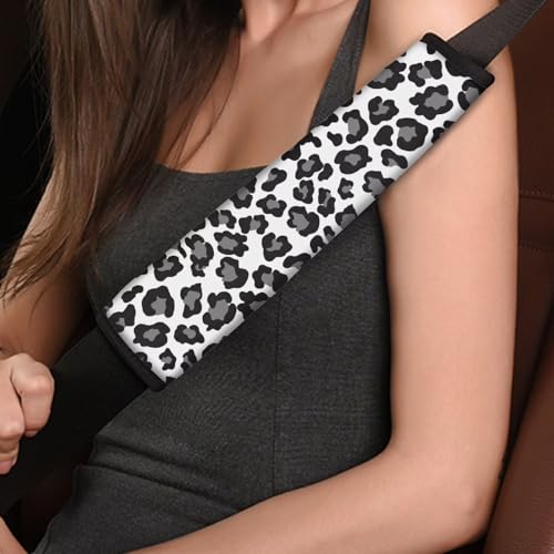 White Leopard Print Car Seat Belt Pads Cover Soft Seatbelt Cushion for Comfortable Driving, 2 Pack Backpack Decorations Accessories Universal Fit Van SUV Truck MVP - color: Snow Leopard Print