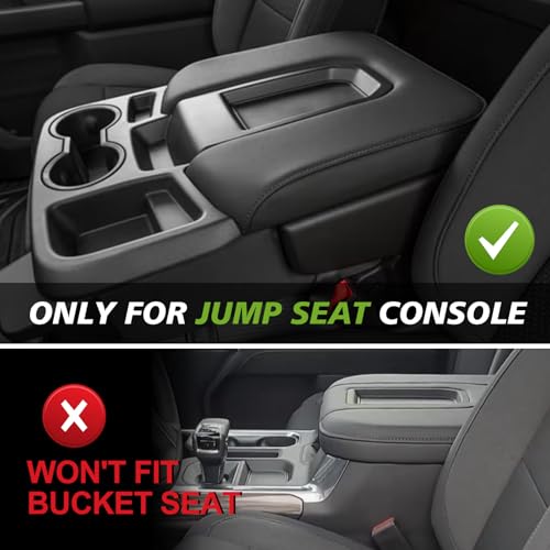 Muslogy Center Console Armrest Cover Fit for Chevy Silverado & GMC Sierra 2019-2026 Accessories, Comfort Armrest Pad Console Lid Cushion Vegan Leather Regular Thick(Split Bench Seat Console ONLY) - size: 1) 19-25 |Silverado & Sierra| Jump Seat, Regular