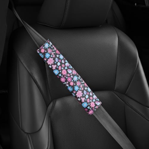 2 PCS Seat Belt Cover Pad, Soft and Cute Seat Belt Protector, Universal Car Accessories and Interior Decor (Floral Print)