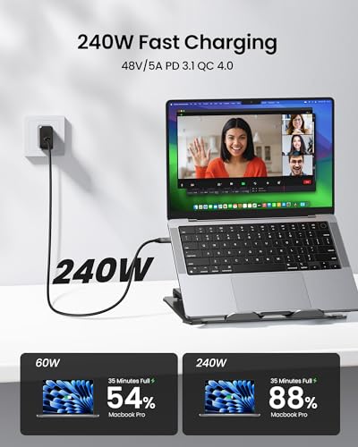 Silkland Long USB C Monitor Display Cable 15FT[4K@144Hz/60Hz 8K@30Hz], USB C 3.2 Gen 2x2 Video Cable, 20Gbps Data Transfer, 240W PD Charging, Compatible with iPhone 16, MacBook Pro, iPad - size: 15 Feet