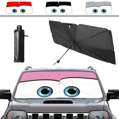 Windshield Sun Shade 2025 Car Accessories 100% Blackout Car Front Windsow Shades Umbrella Automotive Sun Visor Block Heat Insulation Protection (Pink Eyes) - color: Pink