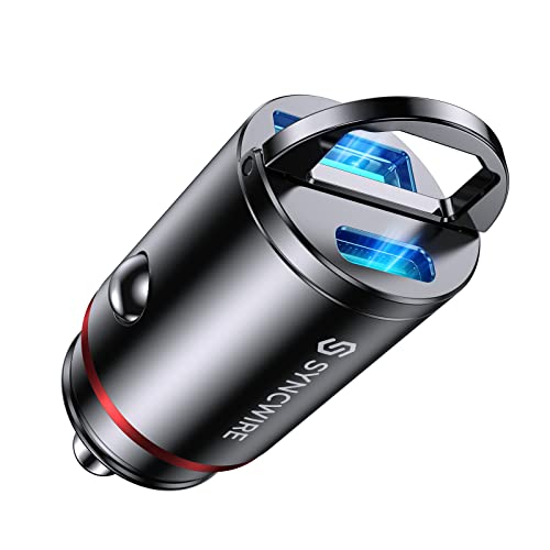 USB C Car Charger Syncwire 60W [PD 30W & QC 30W] USB Car Charger Adapter Fast Charging [Super Mini & All Metal] for iPhone, Samsung, Google Pixel, XiaoMi, Huawei, LG, iPad Road Trip Essentials - color: Black