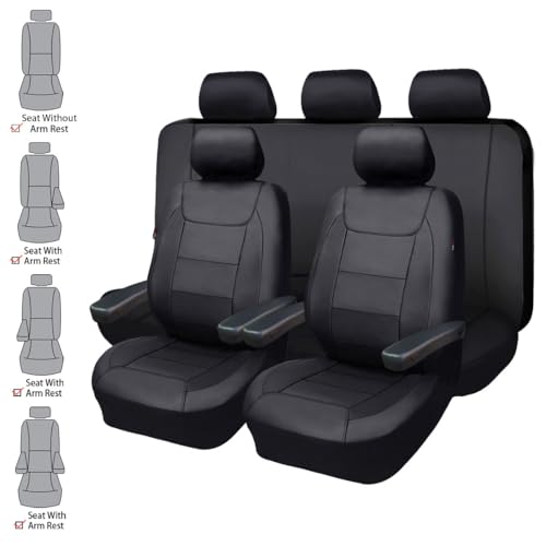 Flying Banner car seat Covers Protects Water Proof Faux Leather Carbon Fiber Front and Rear Bench (Black, Full Set - 8PCS) - color: Black, size: Full Set -- 8pcs