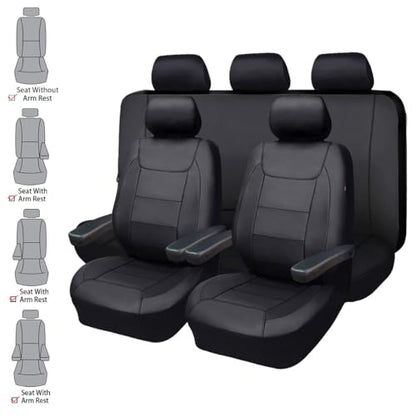 Flying Banner car seat Covers Protects Water Proof Faux Leather Carbon Fiber Front and Rear Bench (Black, Full Set - 8PCS) - color: Black, size: Full Set -- 8pcs