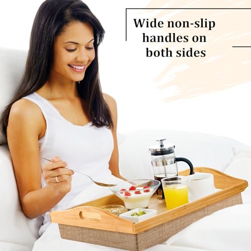 Tioncy 1 Piece Bamboo Lap Tray with Detachable Pillow 16.9'' x 13'' Lap TV Trays Desk with Handles for Adults Eating in Recliner Breakfast Housewarming Gift (Natural Color,Flaxen) - color: Natural Color, Flaxen