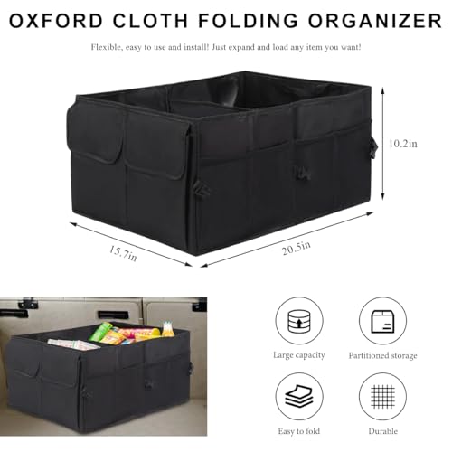 Car Trunk Backseat Organizer, Collapsible Multi Compartment Cargo Storage Box with Pockets, Waterproof Sturdy Oxford Trunk Organizer for SUV Truck Van, Car Accessories