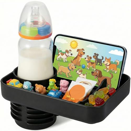 Travel Tray for Kids Car Seat - Silicone Car Seat Cup Tray, Travel Tray for Car Seat with Expandable Base for Fruit, Toys, Books Fits Most Cup Holders