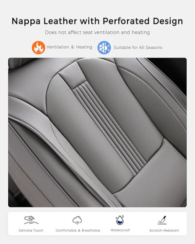 Huidasource Gray Back Seat Covers, Nappa Leather Rear Seat Covers with Ventilation Holes, Velcro Adjustable, Compatible with Seat Belts, Child Safety Seats, for Most Cars SUV Trucks, Gray - color: R# Gray, size: Back Seat Cover
