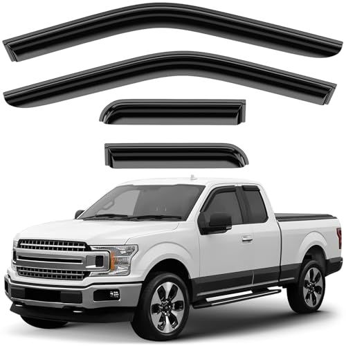 Window Deflectors Smoke Tinted Tape-On Side Window Vent Visor Deflectors Rain Guards Compatible with Ford F150 2015-2026 SuperCab - 4pcs. GW0072 - color: For F150 15-26
