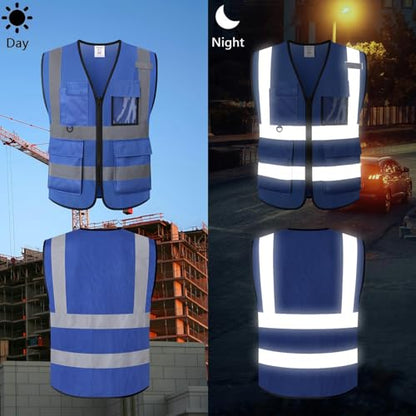Safety Vest for Men Women Hi Vis Vest with Pockets Mesh High Visibility Vests Meets ANSI/ISEA Standards - color: 20-blue, size: Small