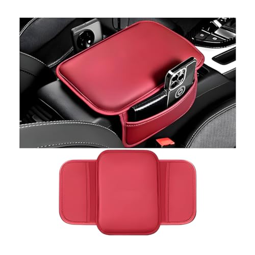 Bittwee Car Center Console Cover, Leather Vehicle Arm Rest Cushion Mat with Storage Pocket, Waterproof Anti-Scratch Auto Interior Armrest Pad Accessiories Universal for SUV, Truck, RV（Wine Red） - color: Wine Red