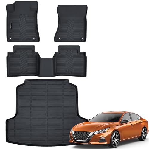 Auxko All Weather Floor Mats Cargo Mat Fit for Nissan Altima 2026 2025 2024 2023 2022 2021 2020 2019 TPE Floor Liner Trunk Mat Altima Accessories All Season Odorless Anti-Slip Black - size: 4) altima|2019-2025|floor+cargo mats