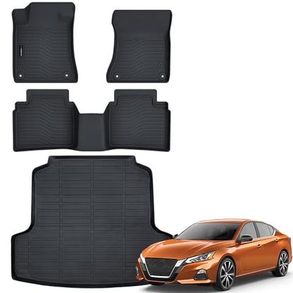 Auxko All Weather Floor Mats Cargo Mat Fit for Nissan Altima 2026 2025 2024 2023 2022 2021 2020 2019 TPE Floor Liner Trunk Mat Altima Accessories All Season Odorless Anti-Slip Black - size: 4) altima|2019-2025|floor+cargo mats