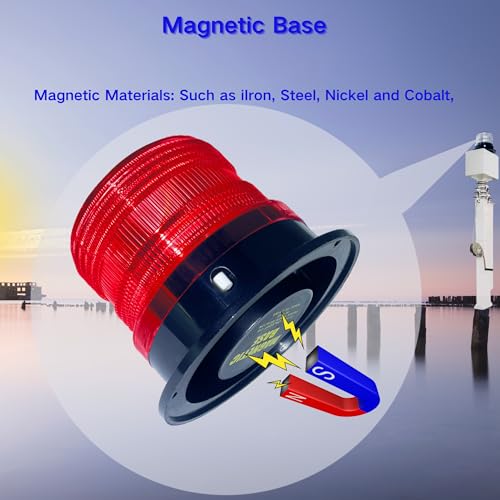 Solar Warning Beacon Light, Red Magnetic LED Signal Light with 4 Flashing Modes, IP65 Waterproof, Ideal for Forklifts, Trucks, Roadside Assistance, Boat, Yacht, Hazard Warning Buoys - color: Red light