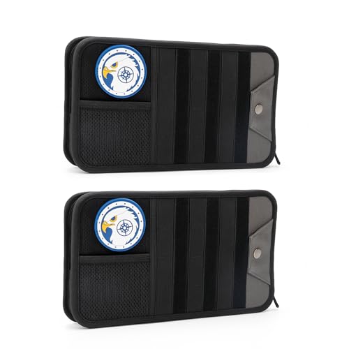 Car Sun Visor Organizer, Heavy Duty Molle Panel with Double Zipper Multi-Pockets & Glasses Clip, Tactical Storage Pouch for Cars, SUVs, Trucks (2 Pack) - size: 2 Pack