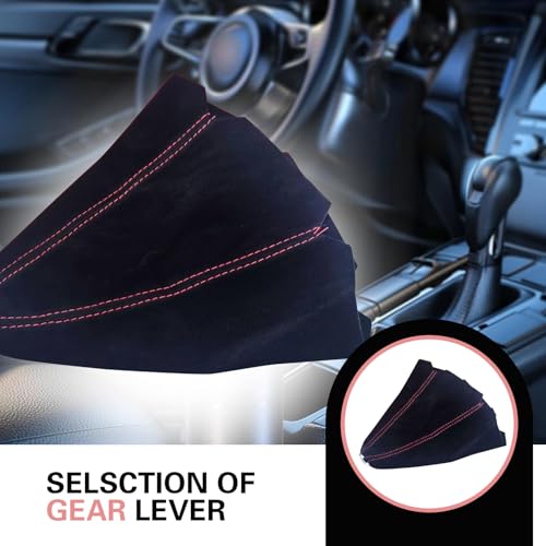 Car Shift Boot Cover, Suede Leather Auto Gear Shift Knob Boot Protection Cover, Car Manual Shifter Boots Sleeve Dust Protector, Universal Handbrake Gaiter Boots Covers for Sedan Van (Red) - color: Red