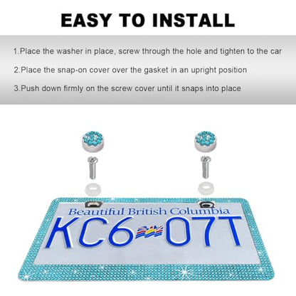DXNQ Bling License Plate Frame, Sparkly Rhinestone Diamond License Plate Cover with Crystal Screws Caps, Glitter Crystal Stainless Steel License Plate Holder for Women, Car Accessories (Blue) - color: Blue