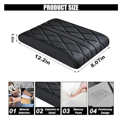 Car Center Console Cover Pad, Leather Auto Console Arm Rest Cover, Waterproof Car Armrest Seat Box Cushion Protector, Memory Foam Armrest Pillow for Most Cars - color: Black