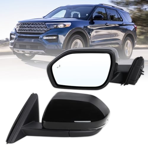 Left Driver Side Mirror Compatible With 2020-2026 Ford Explorer With Power Glass Power Folding Heated Blind Spot Puddle Light Turn Signal Black Replace#LB5Z17683SD(10Pins) - color: 10Pins, size: L
