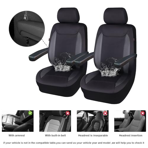 Flying Banner AquaShield Front car seat Covers Set Waterproof Water Resistant arm Rest Shoulder Seatbelt Compatible Truck Protectors Universal Non Slip (Black Neoprene, Front Pair) - color: Black Neoprene, size: Front Pair