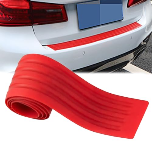 Car Rear Bumper Protector Guard Door Sill Protector Anti-Collision Trunk Guard Strip Car Rear Trim Anti-Scratch Door Entry Sill Guard Non-Slip Rubber Vehicle Trim Cover Protection (Red 90cm) - color: Red, 90CM