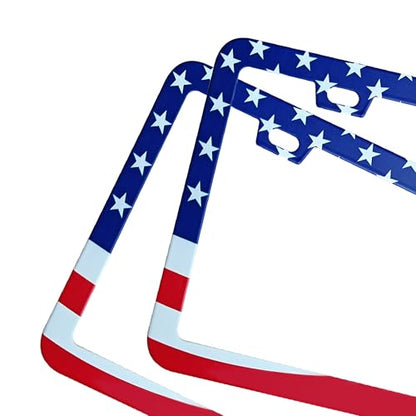 2 Packs License Plate Frame American Flag Printed Aluminum Metal Licence Plate Holder for Car Universal Fit for Men Women - color: Flag Printed