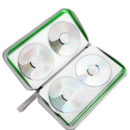 CD Case, Siveit DVD Case Holder 96 Capacity Hard Plastic CD DVD Disc Cases Storage Binder Wallet for Car Home Office Travel (Green) - color: Green