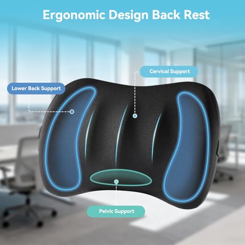 Lumbar Support Pillow for Car Seat and Office Chair, Memory Foam Back Cushion with Breathable Cover and Adjustable Straps for Driving, Ergonomic Orthopedic Back Rest Lower Back Support, Black