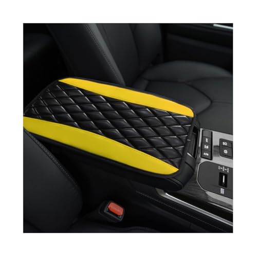 KVAEY Car Center Console Cushion Pad, 12.6 × 7.48 Inches Waterproof Car Armrest Seat Box Cover, PU Leather Armrest Cover Protector for Most Vehicle, Universal Car Interior Accessories (Black+Yellow) - color: Black+Yellow