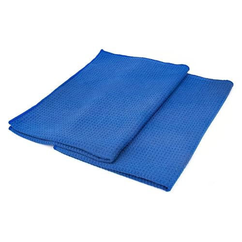 The Rag Company - Standard Waffle Weave Microfiber Towels (2-Pack) Detailing, Window, Glass and Drying, Wax & Polish, Lint-Free, Streak-Free, 370gsm, 16in x 24in, Royal Blue - color: Royal Blue, size: 16in x 24in