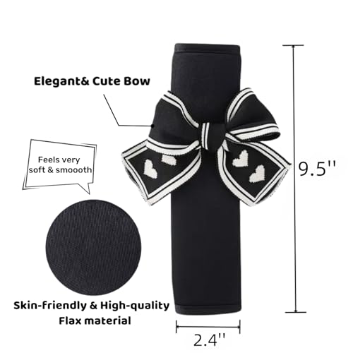 Seat Belt Cover Pad,Cute Bow Seatbelt Covers,2Packs & 4Packs Car Seat Strap Pads, Seatbelt Cushion,Seat Belt Cover for Women (Black,2)