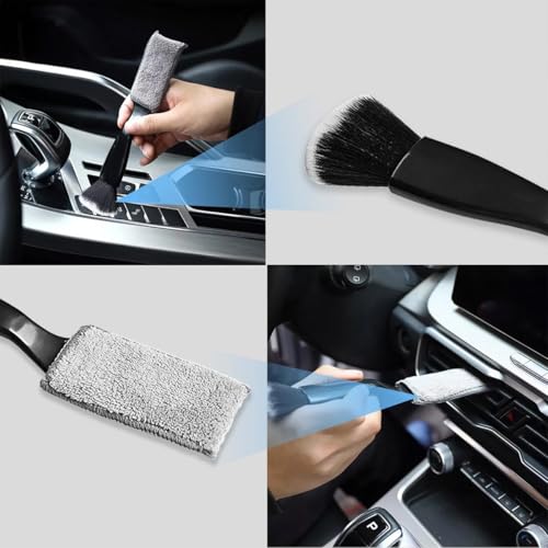 Osilly 3PCS Car Interior Detail Dust Brush Kit, 2PCS Curved Soft Vehicle Bristle Brushes & 1PC Dual Head Duster, Automotive Interior Cleaning Accessory for Dash Air Vents, Universal Fit