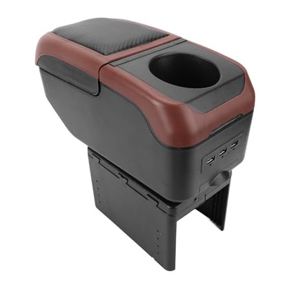 Car Armrest Box with 6 USB Charging Ports - Double Layer Console for SUV, Truck, and Car (Brown) - color: Brown