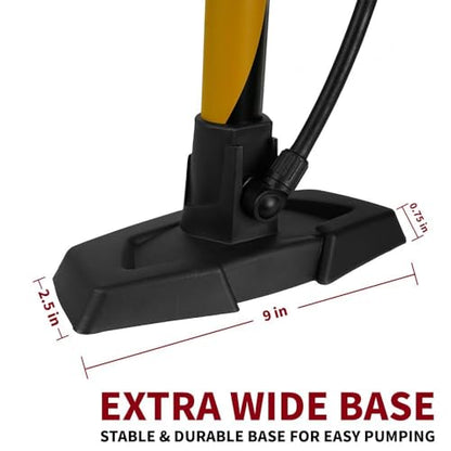 BV Bicycle Pump Durable Bike Floor Pump 17/24 inch Smart Valve Head, 160 psi, Automatically Reversible Presta and Schrader - style: Honey Yellow - Petite