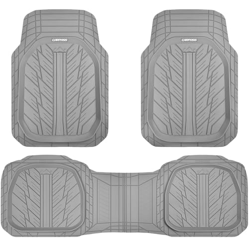 CAR PASS Deep Dish Rubber Floor Mats for Cars Full Set,Heavy Duty Car Mats,Universal Waterproof Trim-to Fit Automotive Floor Mats for Truck Van SUV, Durable All-Weather Car Mats 3-Piece (Light Gray) - color: Light Gray