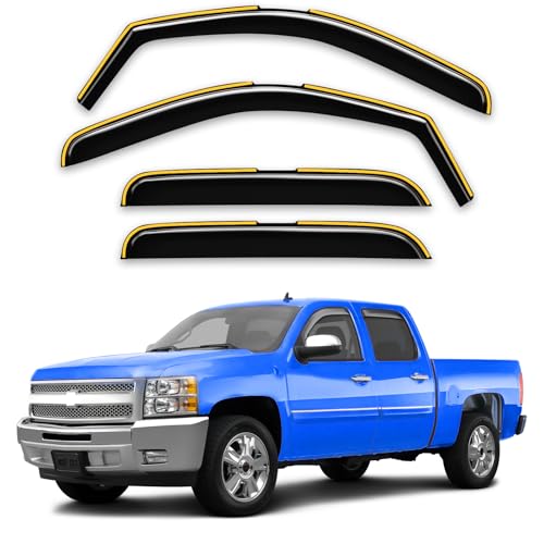 in-Channel Window Rain Guards Fit for 2007-2013 Chevy Silverado/GMC Sierra Crew Cab Trucks, Extra Durable Visors Vent Visors Window Deflector Vent Shades Car Accessories-4ps - size: For 2007-2013 Silverado/ Sierra Crew Cab