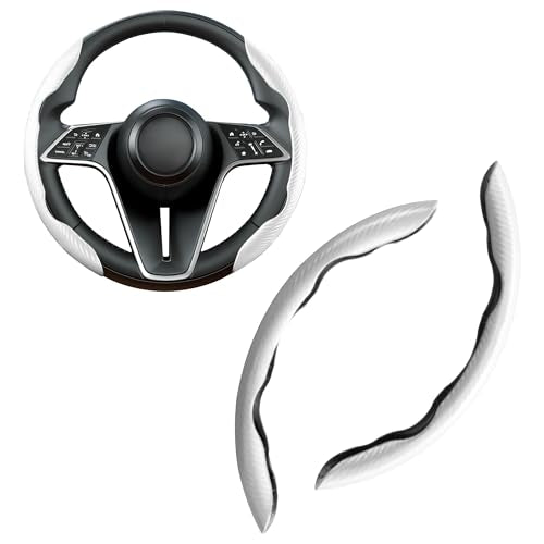 Carbon Fiber Steering Wheel Cover, 2-Piece Set Anti-Skid Comfortable Grip Segmented Butterfly Design, Easy Snap-On Installation Universal Fit 99% Cars, White - color: White, size: 2