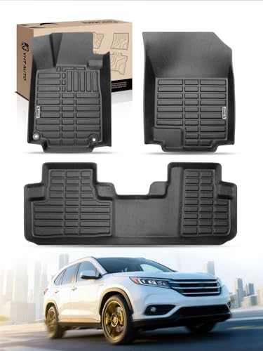 YHTAUTO Automotive All Weather Floor Mats Compatible with Honda CR-V 2012 2013 2014 2015 2016, Only for Carpet Flooring Car Mats Custom Fit TPE Floor Liners Front & Back Seat, Black, Set of 3 - size: 2012-2016