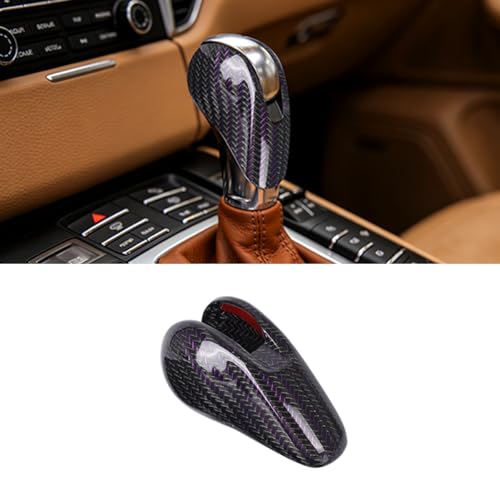 Fit for Porsche Macan Panamera Cayman 911 718 Boxster 2009-2020 Real Carbon Fiber Interior Gear Shift Head Cover Knob Trim Car Interior Accessories (Purple Line Carbon) - color: Purple Line Carbon