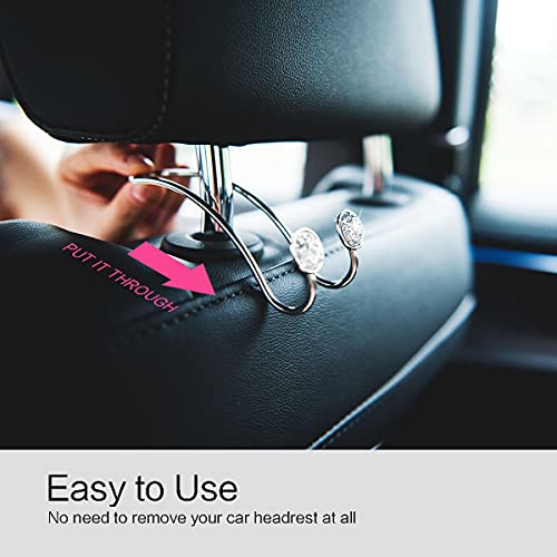 4 Pack Bling Car Hooks - Universal Car Headrest Hooks, Stainless Steel Car Seat Hooks for Women Bags & Purses (Silvery) - color: 4 Silvery
