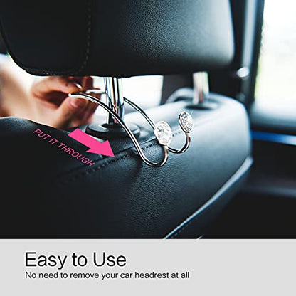 4 Pack Bling Car Hooks - Universal Car Headrest Hooks, Stainless Steel Car Seat Hooks for Women Bags & Purses (Silvery) - color: 4 Silvery