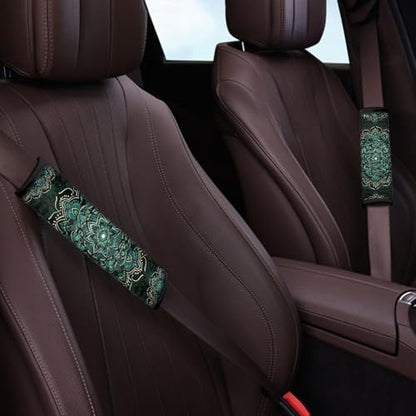 2 Pcs Green Mandala Car Seat Belt Pads for Men Women Trendy Auto Accessories Universal Fit Vehicles SUV Van Shoulder Straps Covers - color: Green Mandala