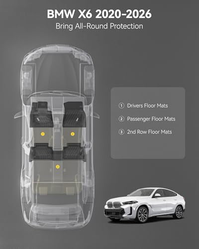3W BMW X6 Floor Mats Fit for 2020 2021 2022 2023 2024 2025 2026 M/M50i/sDrive40i/xDrive40i G06 All-Weather TPE Floor Liner for BMW X6 1st 2nd Row Full Set Custom Fit Car Liners, Black - style: 4) X6 2020-2026 | Floor Mats