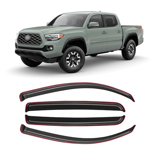 in-Channel Window Rain Guards for 2016-2023 Toyota Tacoma Double Cab/Crew Cab, Window Visor Guard Vent Wind Shade Deflector Rain Shield Protector Sun Visor,Outside-Mount, 4 Pieces, 4 Full-Size Door - size: 16-23 Tacoma Double Cab in-Channel