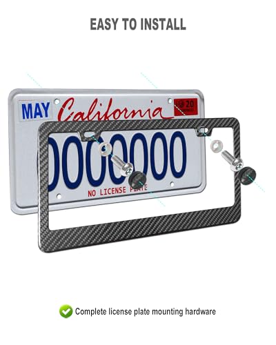 Aootf Carbon Fiber License Plate Frames- 100% Real Carbon Cloth Wrapped Stainless Steel Car Tag Holder, 2 Pack Wide Edge Black Covers with Anti Theft Screws Caps, 2 Hole - style: Wide Edge-2 Hole