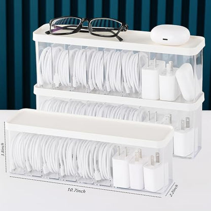 Charger Cable Cord Storage Organizer Box - 3 Pack With Lid - Easy Storage Without Cable Ties - style: Stackable,minimalist